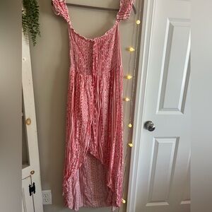 Pink Printed Smocked Maxi Dress